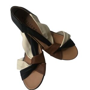 Ateliers Leather Colorblock Wedge Sandals Handmade in Spain